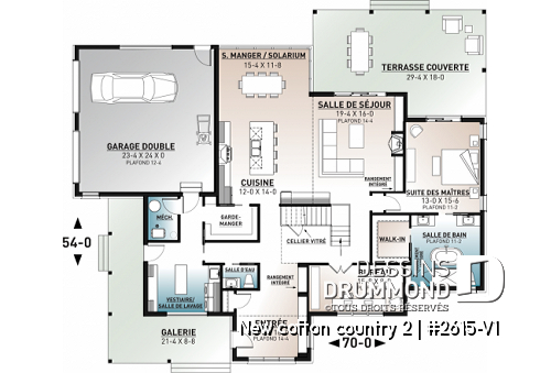 Rez-de-chaussée - Plan de maison 4 chambres, style farmhouse américain, bureau à domicile, superbe terrasse, foyer, garde-manger - New cotton country 2