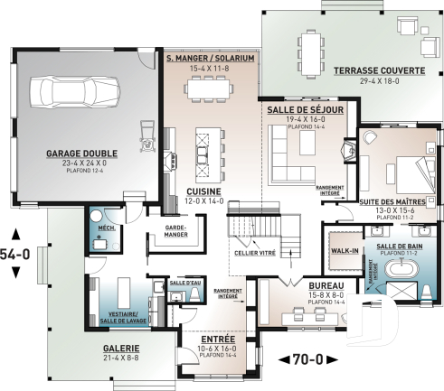 Rez-de-chaussée - Plan de maison 4 chambres, style farmhouse américain, bureau à domicile, superbe terrasse, foyer, garde-manger - New cotton country 2