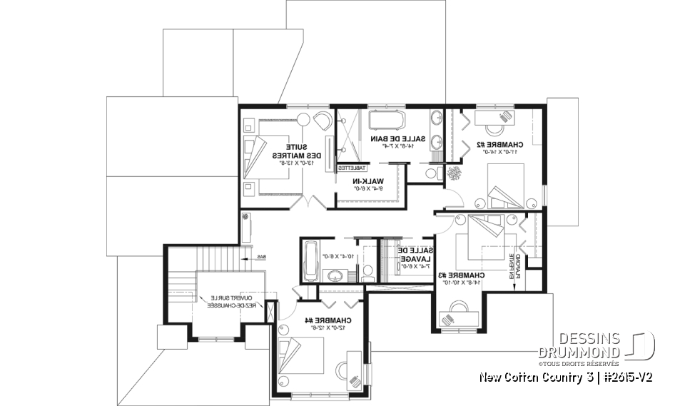Étage - Plan de maison 4 chambres avec plafond cathédral, garage double et terrasse couverte - New Cotton Country 3