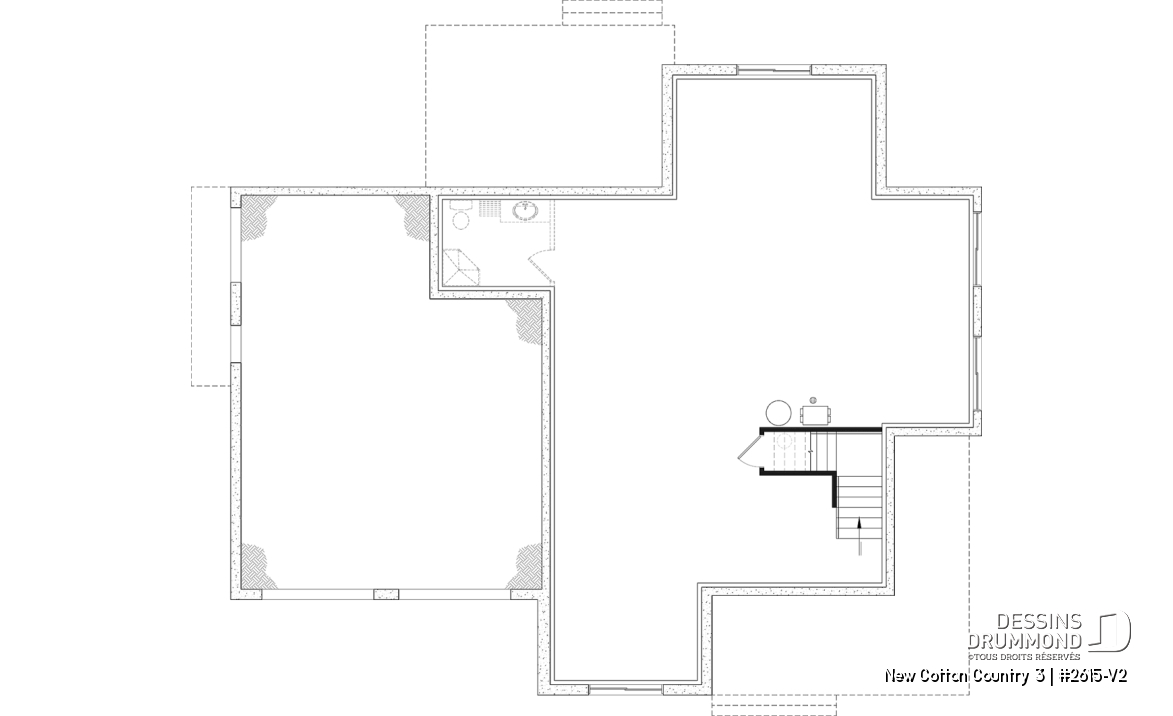 Sous-sol aménageable - Plan de maison 4 chambres avec plafond cathédral, garage double et terrasse couverte - New Cotton Country 3