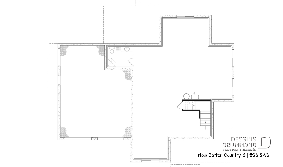 Sous-sol aménageable - Plan de maison 4 chambres avec plafond cathédral, garage double et terrasse couverte - New Cotton Country 3