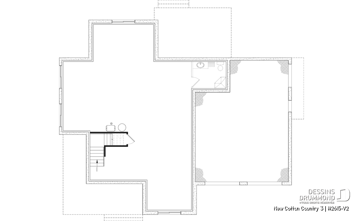 Sous-sol aménageable - Plan de maison 4 chambres avec plafond cathédral, garage double et terrasse couverte - New Cotton Country 3