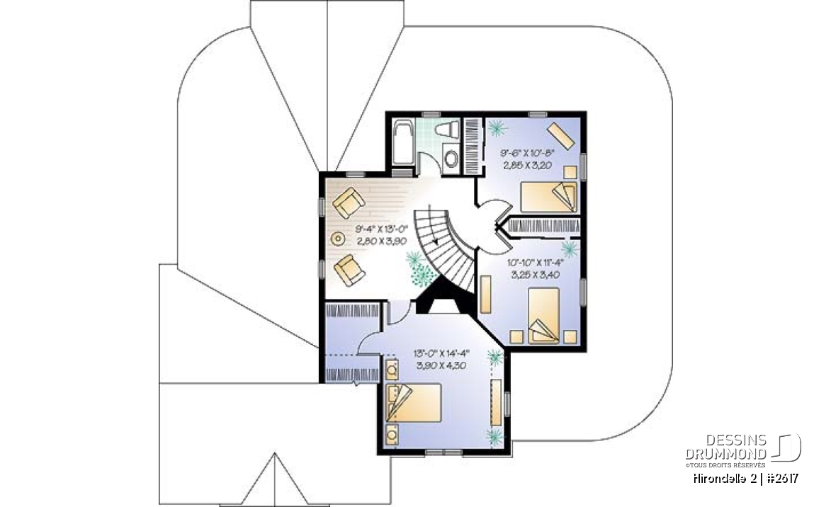 Étage - Plan de maison Champêtre 4 chambres, garage double, chambre des maîtres r-d-c, solarium, 2 balcons abrités - Hirondelle 2