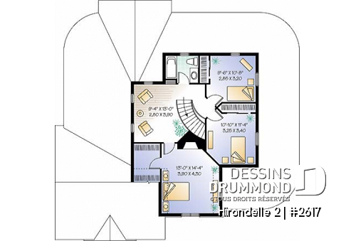 Étage - Plan de maison Champêtre 4 chambres, garage double, chambre des maîtres r-d-c, solarium, 2 balcons abrités - Hirondelle 2