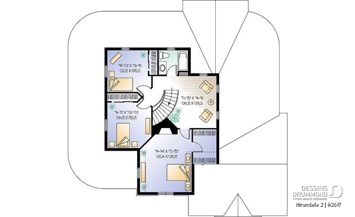 Étage - Plan de maison Champêtre 4 chambres, garage double, chambre des maîtres r-d-c, solarium, 2 balcons abrités - Hirondelle 2