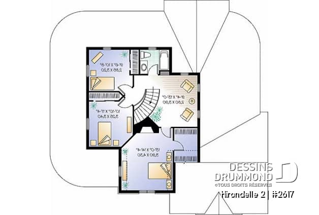 Étage - Plan de maison Champêtre 4 chambres, garage double, chambre des maîtres r-d-c, solarium, 2 balcons abrités - Hirondelle 2