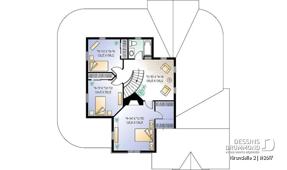 Étage - Plan de maison Champêtre 4 chambres, garage double, chambre des maîtres r-d-c, solarium, 2 balcons abrités - Hirondelle 2