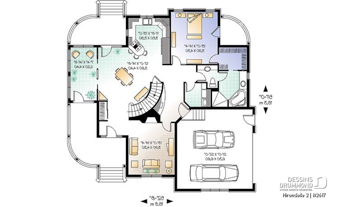 Rez-de-chaussée - Plan de maison Champêtre 4 chambres, garage double, chambre des maîtres r-d-c, solarium, 2 balcons abrités - Hirondelle 2
