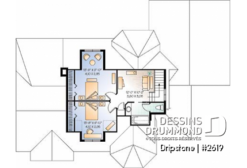 Étage - Plan de style ranch, 3 chambres, garage double, foyer, grande buanderie, plafond 9', suite des parents - Dripstone