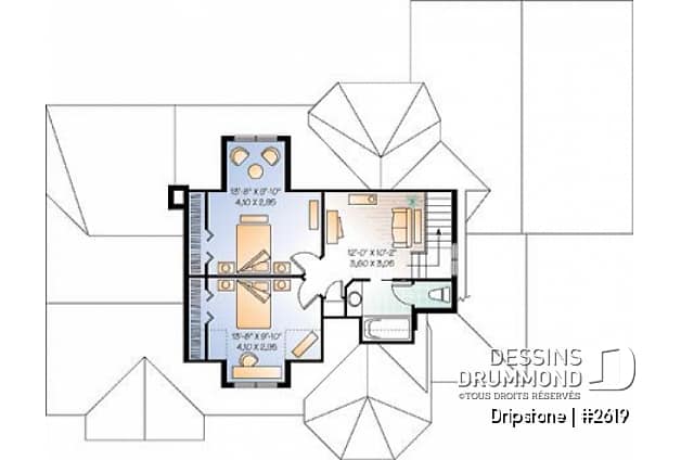 Étage - Plan de style ranch, 3 chambres, garage double, foyer, grande buanderie, plafond 9', suite des parents - Dripstone