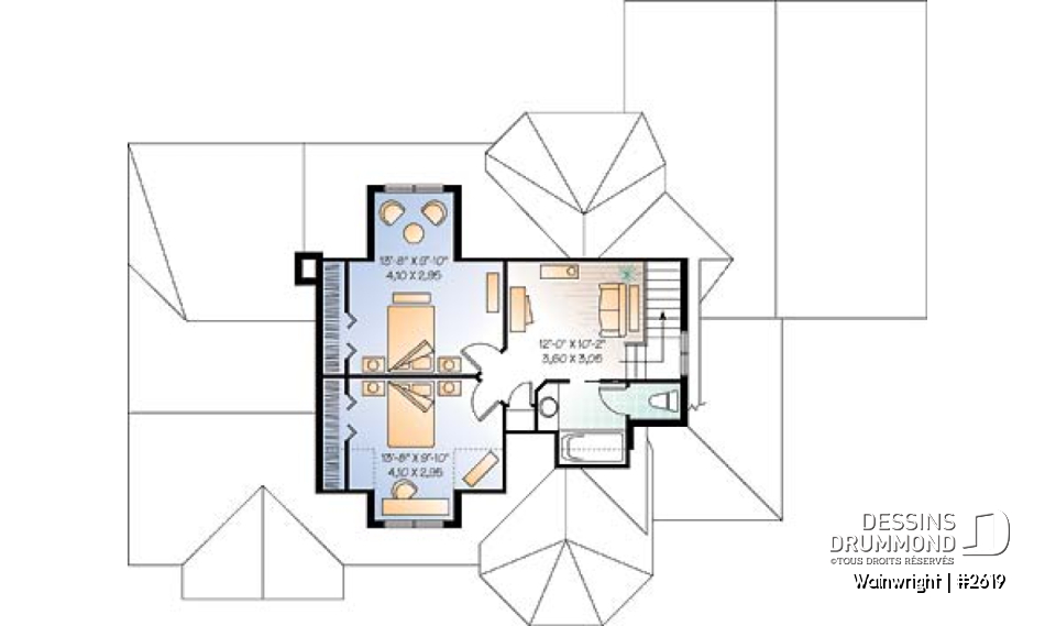 Étage - Plan de style ranch, 3 chambres, garage double, foyer, grande buanderie, plafond 9', suite des parents - Wainwright