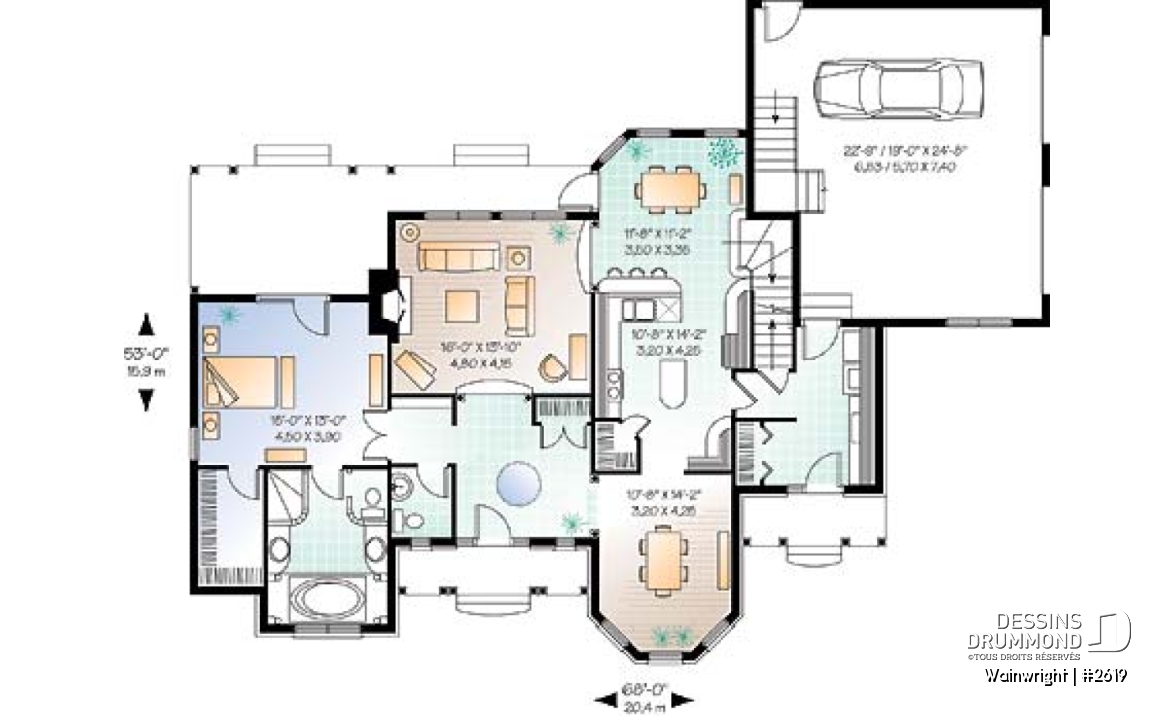 Rez-de-chaussée - Plan de style ranch, 3 chambres, garage double, foyer, grande buanderie, plafond 9', suite des parents - Wainwright
