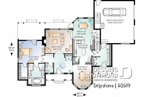 Rez-de-chaussée - Plan de style ranch, 3 chambres, garage double, foyer, grande buanderie, plafond 9', suite des parents - Dripstone
