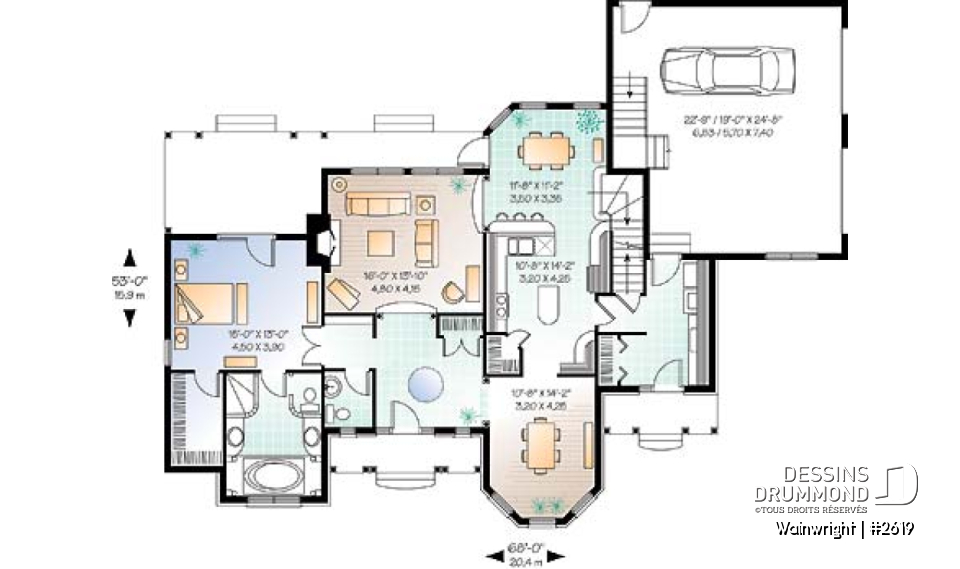 Rez-de-chaussée - Plan de style ranch, 3 chambres, garage double, foyer, grande buanderie, plafond 9', suite des parents - Wainwright