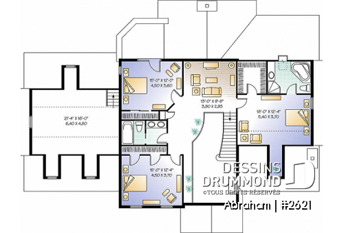 Étage - Plan de maison 4 chambres, garage triple, 3 salons, 2 foyers, superbe chambre parents, sous-sol à aménager - Abraham