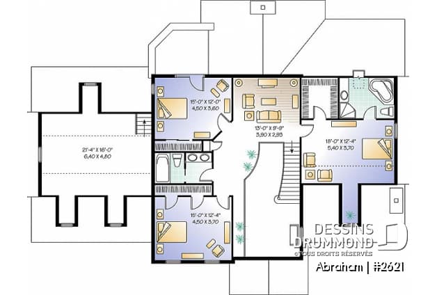 Étage - Plan de maison 4 chambres, garage triple, 3 salons, 2 foyers, superbe chambre parents, sous-sol à aménager - Abraham