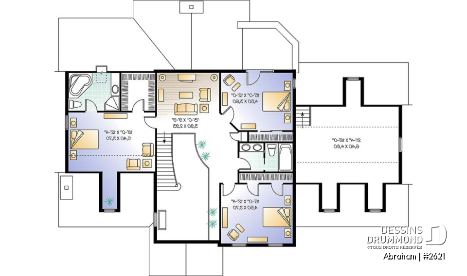 Étage - Plan de maison 4 chambres, garage triple, 3 salons, 2 foyers, superbe chambre parents, sous-sol à aménager - Abraham
