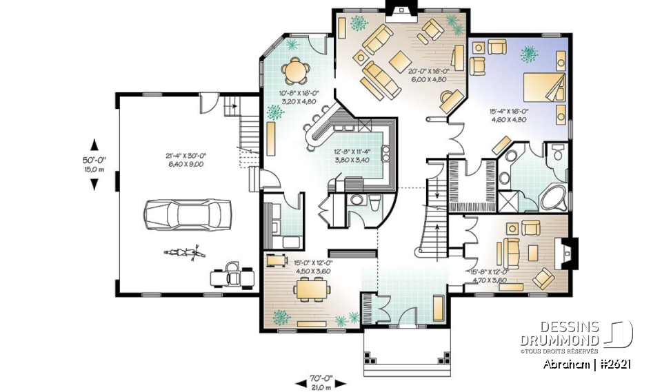 Rez-de-chaussée - Plan de maison 4 chambres, garage triple, 3 salons, 2 foyers, superbe chambre parents, sous-sol à aménager - Abraham