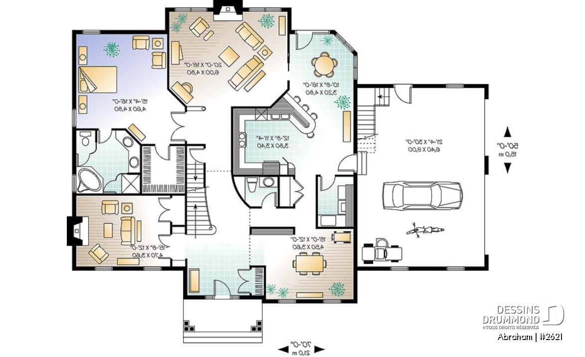 Rez-de-chaussée - Plan de maison 4 chambres, garage triple, 3 salons, 2 foyers, superbe chambre parents, sous-sol à aménager - Abraham