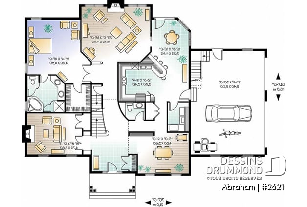 Rez-de-chaussée - Plan de maison 4 chambres, garage triple, 3 salons, 2 foyers, superbe chambre parents, sous-sol à aménager - Abraham