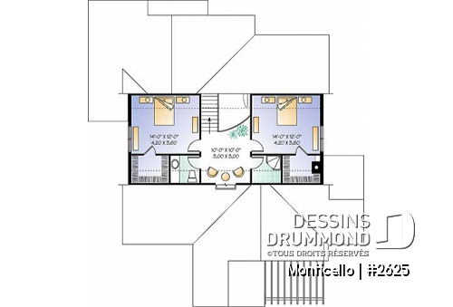 Étage - Plan de maison 3 chambres, style chalet, suite des maîtres avec accès au spa, grand salon, bel aménagement - Monticello