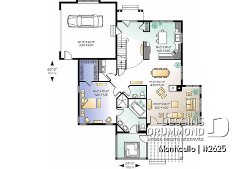 Rez-de-chaussée - Plan de maison 3 chambres, style chalet, suite des maîtres avec accès au spa, grand salon, bel aménagement - Monticello