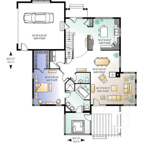 Rez-de-chaussée - Plan de maison 3 chambres, style chalet, suite des maîtres avec accès au spa, grand salon, bel aménagement - Monticello