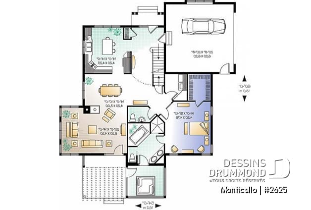 Rez-de-chaussée - Plan de maison 3 chambres, style chalet, suite des maîtres avec accès au spa, grand salon, bel aménagement - Monticello