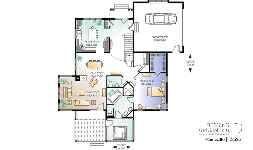 Rez-de-chaussée - Plan de maison 3 chambres, style chalet, suite des maîtres avec accès au spa, grand salon, bel aménagement - Monticello