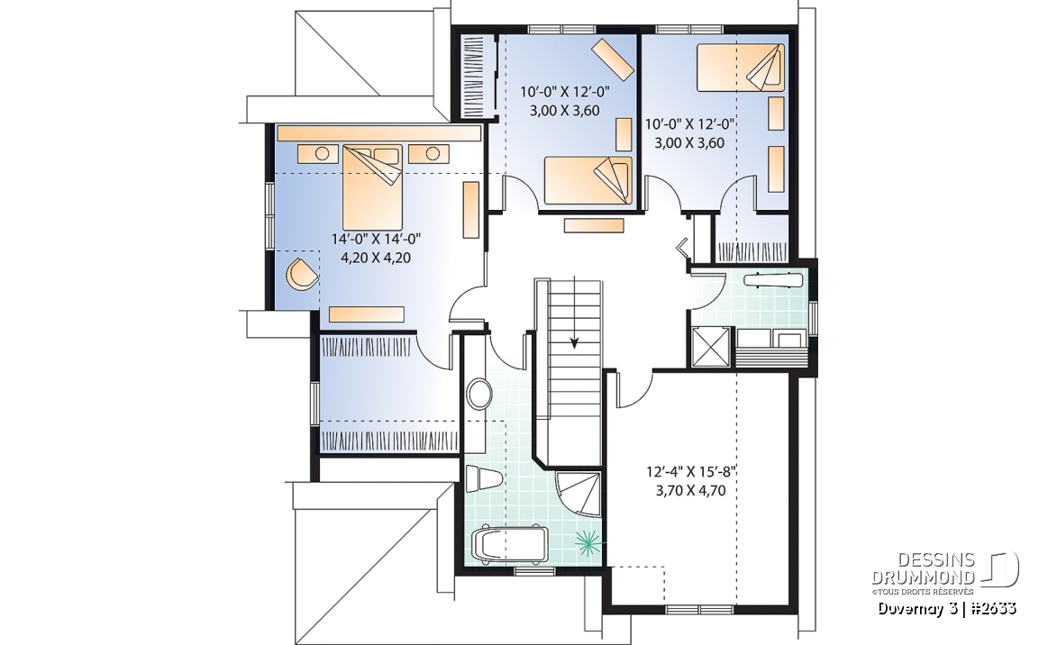 Étage - Plan de maison Tudor, 3 à 4 chambres, îlot, foyer, bureau à domicile, buanderie à l'étage, espace boni - Duvernay 3