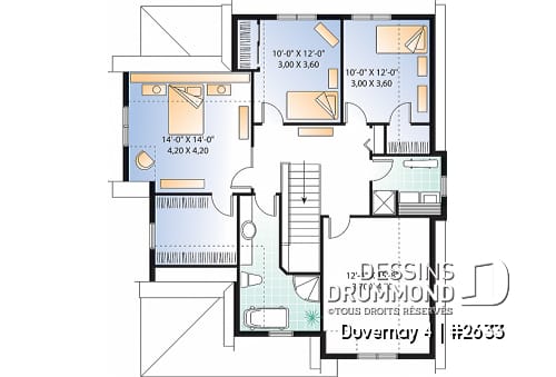Étage - Plan de maison Tudor, 3 à 4 chambres, îlot, foyer, bureau à domicile, buanderie à l'étage, espace boni - Duvernay 3