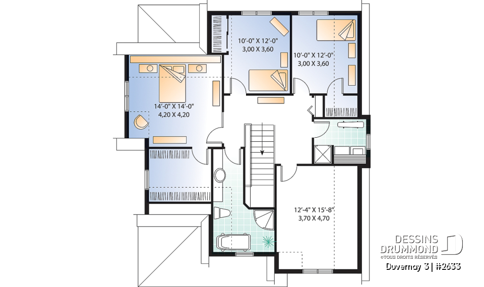 Étage - Plan de maison Tudor, 3 à 4 chambres, îlot, foyer, bureau à domicile, buanderie à l'étage, espace boni - Duvernay 3