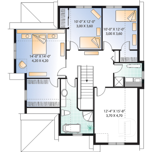 Étage - Plan de maison Tudor, 3 à 4 chambres, îlot, foyer, bureau à domicile, buanderie à l'étage, espace boni - Duvernay 3