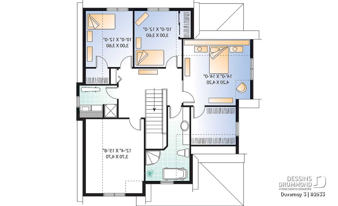 Étage - Plan de maison Tudor, 3 à 4 chambres, îlot, foyer, bureau à domicile, buanderie à l'étage, espace boni - Duvernay 3
