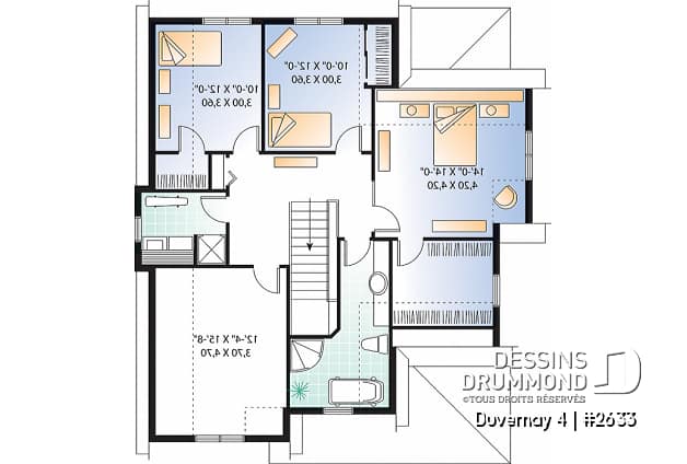 Étage - Plan de maison Tudor, 3 à 4 chambres, îlot, foyer, bureau à domicile, buanderie à l'étage, espace boni - Duvernay 3