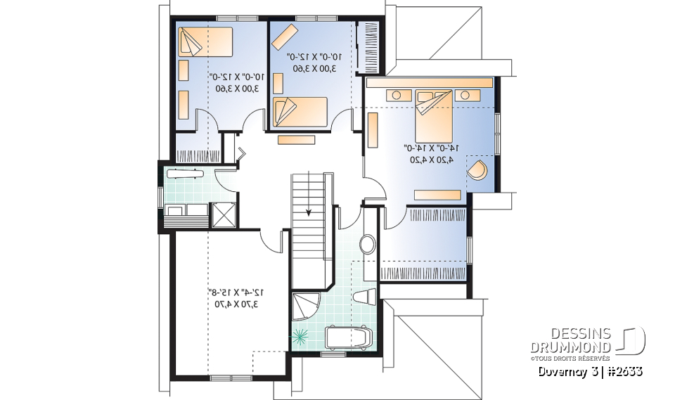Étage - Plan de maison Tudor, 3 à 4 chambres, îlot, foyer, bureau à domicile, buanderie à l'étage, espace boni - Duvernay 3