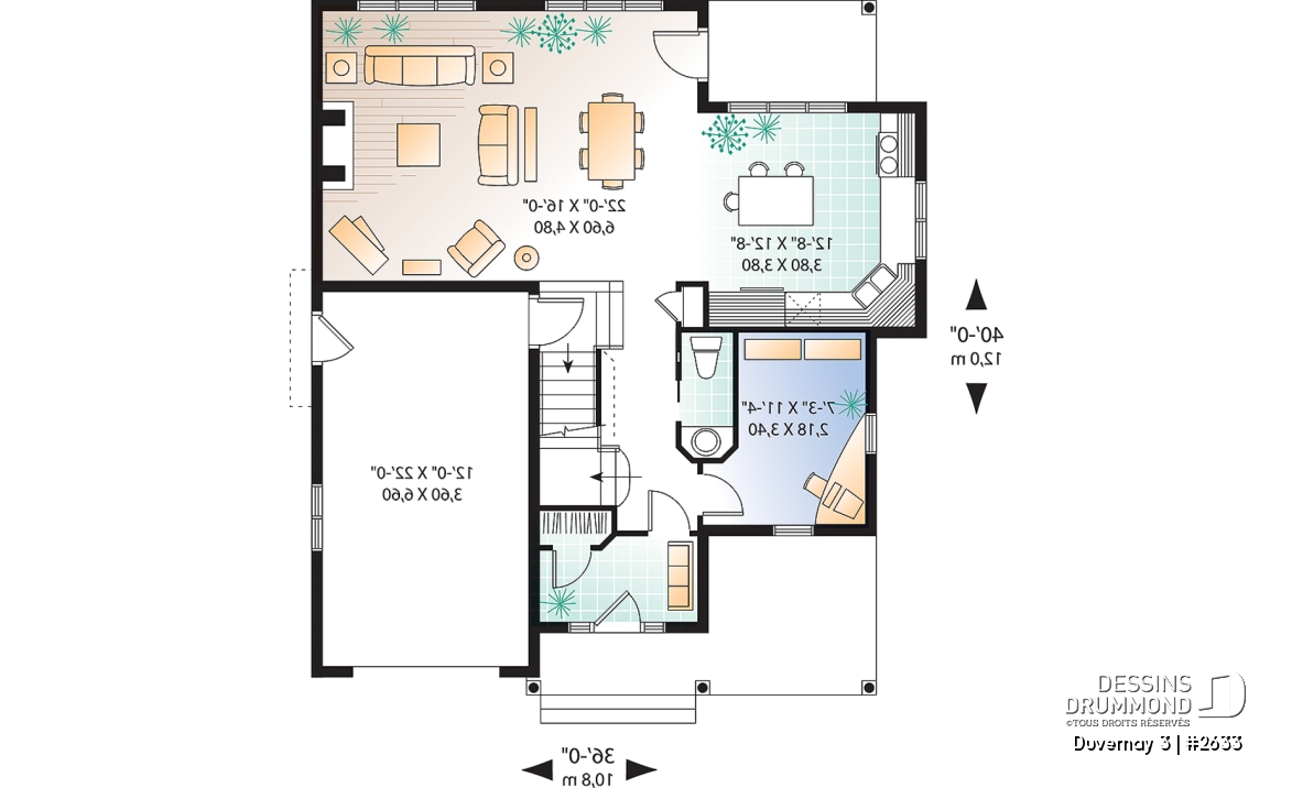 Rez-de-chaussée - Plan de maison Tudor, 3 à 4 chambres, îlot, foyer, bureau à domicile, buanderie à l'étage, espace boni - Duvernay 3