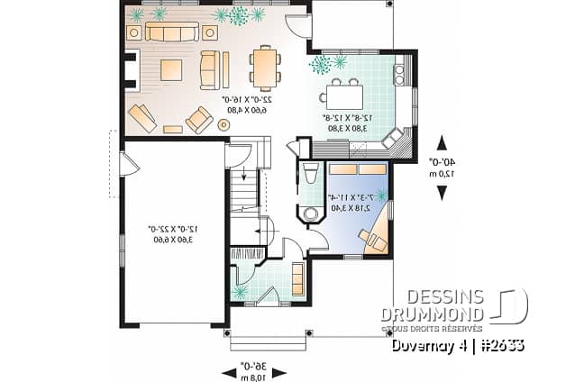 Rez-de-chaussée - Plan de maison Tudor, 3 à 4 chambres, îlot, foyer, bureau à domicile, buanderie à l'étage, espace boni - Duvernay 3