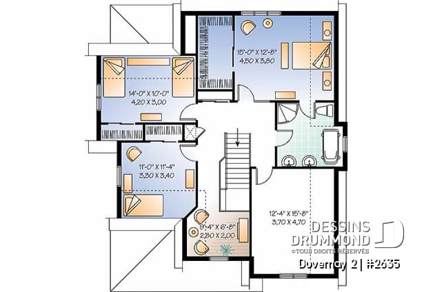 Étage - Plan maison inspiration Tudor, 3 à 4 chambres, salle familiale avec foyer, espace boni - Duvernay 2