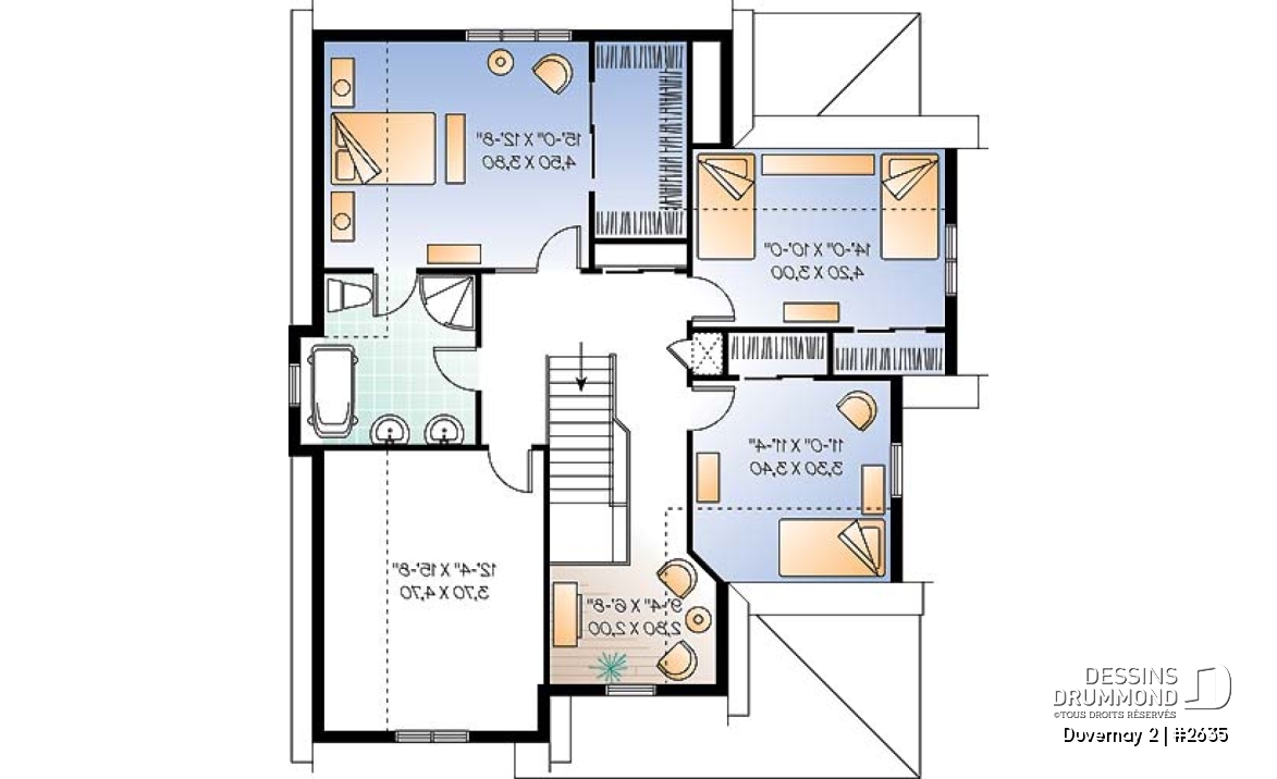 Étage - Plan maison inspiration Tudor, 3 à 4 chambres, salle familiale avec foyer, espace boni - Duvernay 2