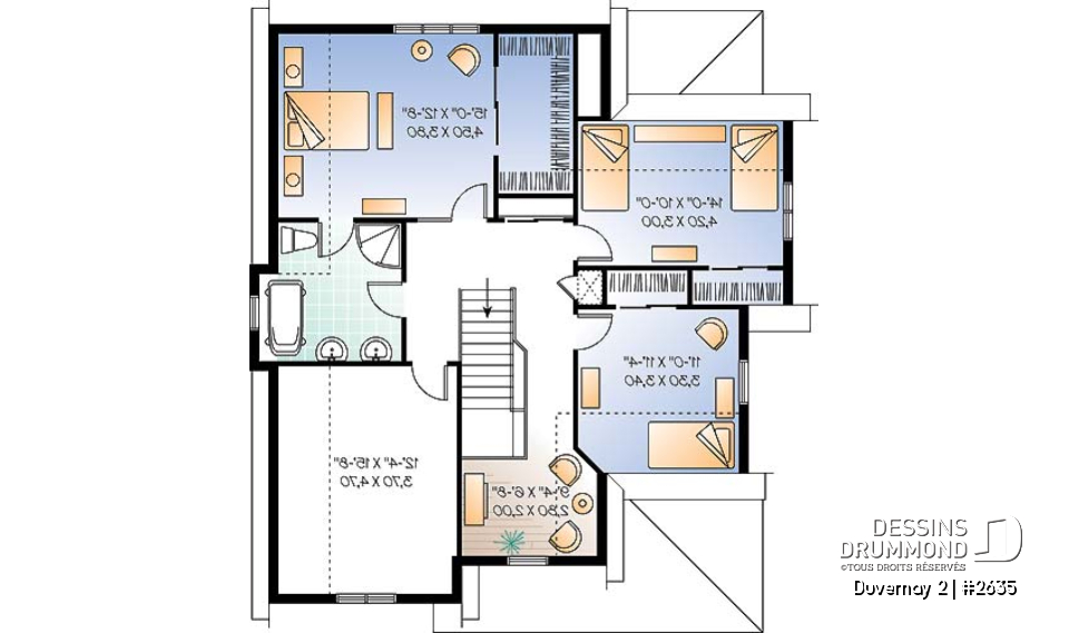 Étage - Plan maison inspiration Tudor, 3 à 4 chambres, salle familiale avec foyer, espace boni - Duvernay 2