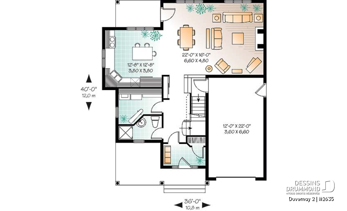 Rez-de-chaussée - Plan maison inspiration Tudor, 3 à 4 chambres, salle familiale avec foyer, espace boni - Duvernay 2