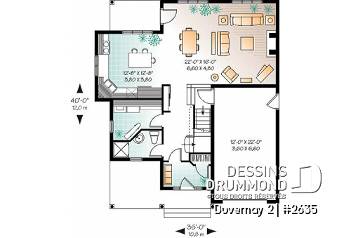 Rez-de-chaussée - Plan maison inspiration Tudor, 3 à 4 chambres, salle familiale avec foyer, espace boni - Duvernay 2