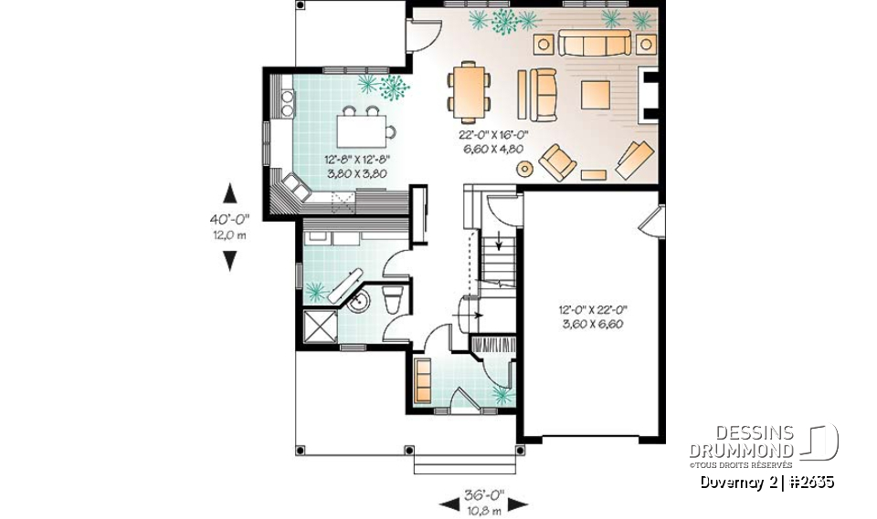 Rez-de-chaussée - Plan maison inspiration Tudor, 3 à 4 chambres, salle familiale avec foyer, espace boni - Duvernay 2