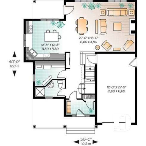 Rez-de-chaussée - Plan maison inspiration Tudor, 3 à 4 chambres, salle familiale avec foyer, espace boni - Duvernay 2