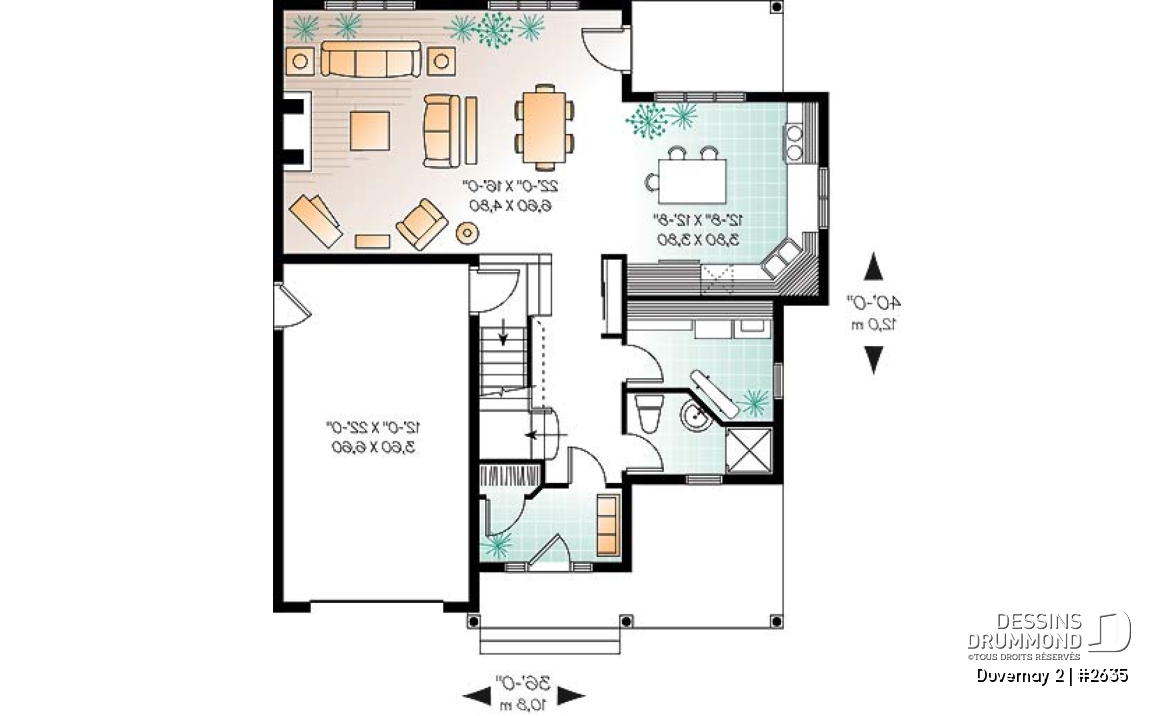 Rez-de-chaussée - Plan maison inspiration Tudor, 3 à 4 chambres, salle familiale avec foyer, espace boni - Duvernay 2