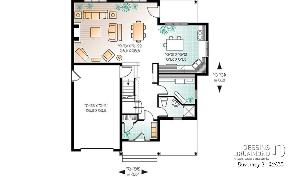 Rez-de-chaussée - Plan maison inspiration Tudor, 3 à 4 chambres, salle familiale avec foyer, espace boni - Duvernay 2