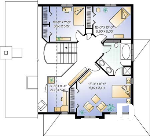Étage - Maison moderne de 3 chambres, bureau, brand salon et salle à manger avec foyer, buanderie, coin ordinateur - Trek