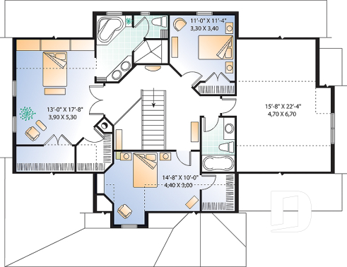Étage - Plan de maison à étage, garage double latéral, 3-4 chambres, pièce boni, grande cuisine coin déjeuner, bureau - La Canadienne