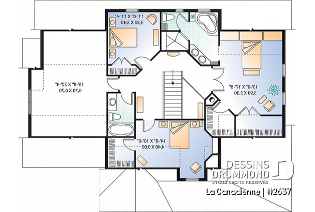 Étage - Plan de maison à étage, garage double latéral, 3-4 chambres, pièce boni, grande cuisine coin déjeuner, bureau - La Canadienne